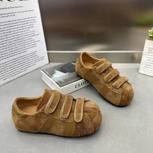 2025时尚平底磨砂大头德训鞋女新款复古百搭休闲魔术贴运动单鞋秋