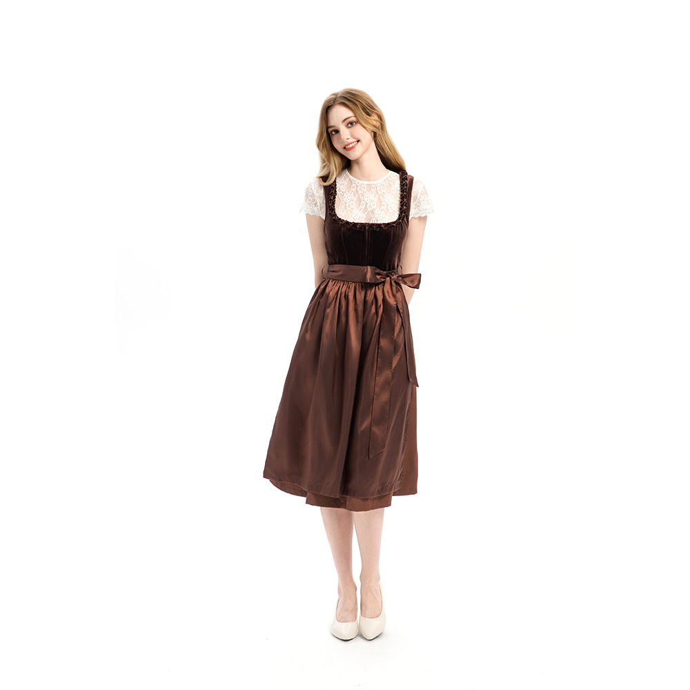 Oktoberfest German Beer Festival Brown Dirndl Dress Bavarian Traditional COS Women's Costume
