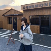 灰色开衫亚麻卫衣女2026新款春季小众韩系高级感户外运动连帽外套
