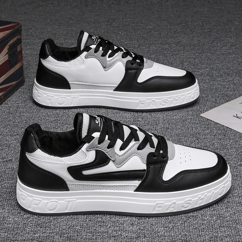 Men's Shoes, Winter Shoes, Men's Mesh Breathable Sneakers, Black and White Versatile Casual Sports Leather Shoes, White Shoes for Men