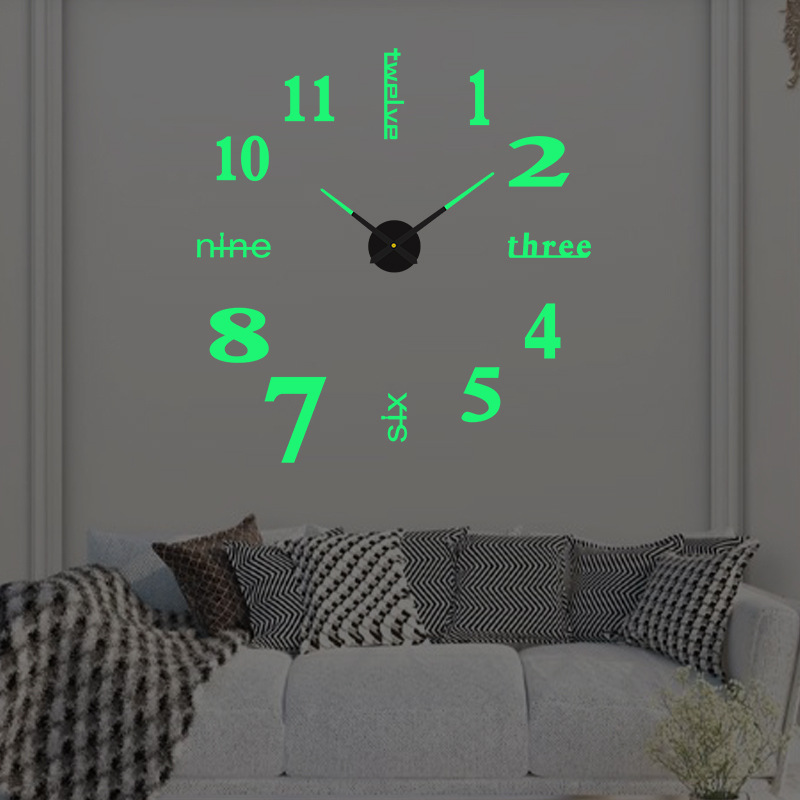 Gran creativo luminoso mudo Reloj de pared DIY sala de estar tridimensional reloj decorativo reloj digital acrílico etiqueta de la pared reloj