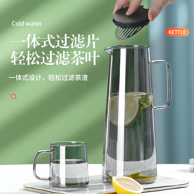 Refrigerator Cold Water Kettle & Glass Cup Set, Household Glass Pot—High-Temperature Resistant, Explosion-Proof, Large-Capacity Cooler Jug, Water Dispenser