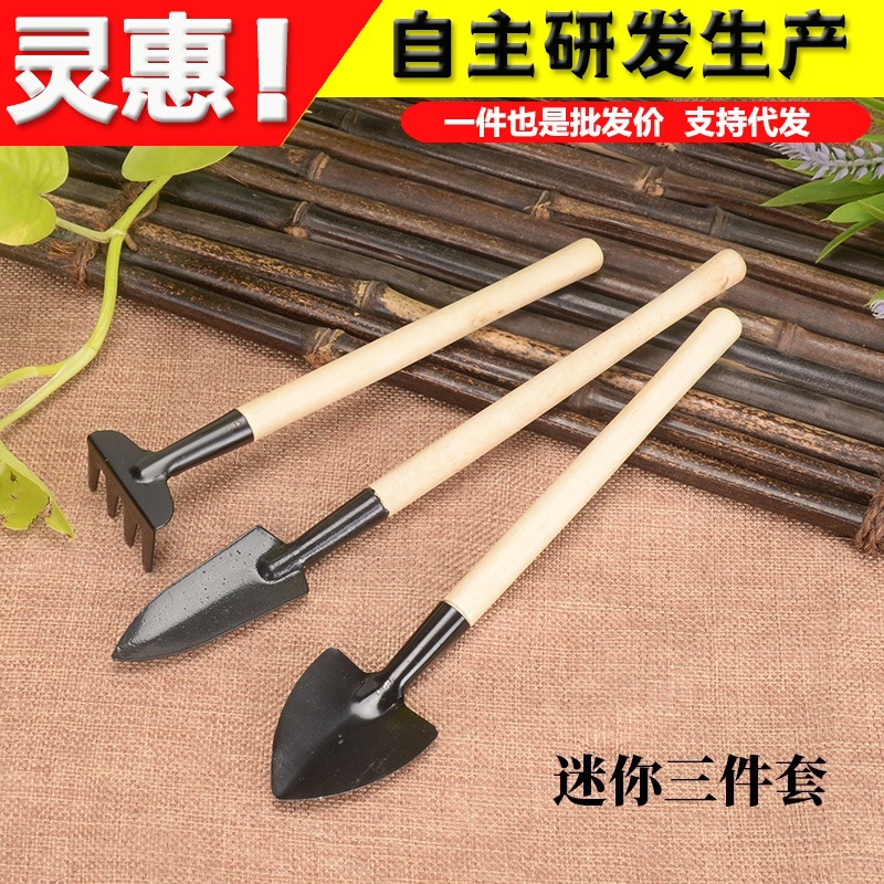 园艺工具三件套 迷你园林小铁铲/耙/锹 多肉植物盆栽种花松土铲