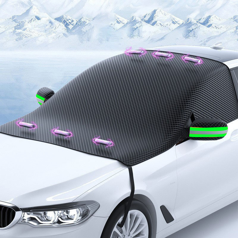 Qìchē – Car snow shield Protection, Front Windshield Sun - 6-magnets-thickened-oxford-cloth-green-ears-windproof-hooks