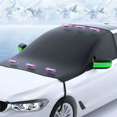 Car snow shield and Anti-Snow Front Windshield, Sunshade - 6-magnets-thickened-oxford-cloth-green-ears-windproof-hook