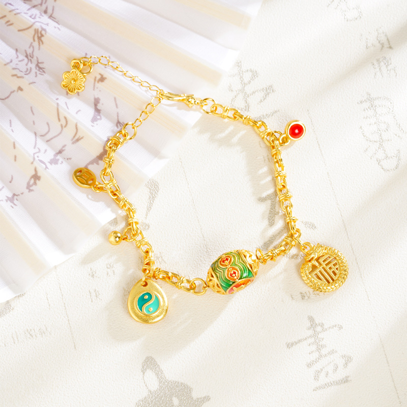 Vietnam Sha Jin Fengxiang Yun Tai Chi Fu pulsera chapado en oro no se desvanecerá retro joyería Yiwu al por mayor