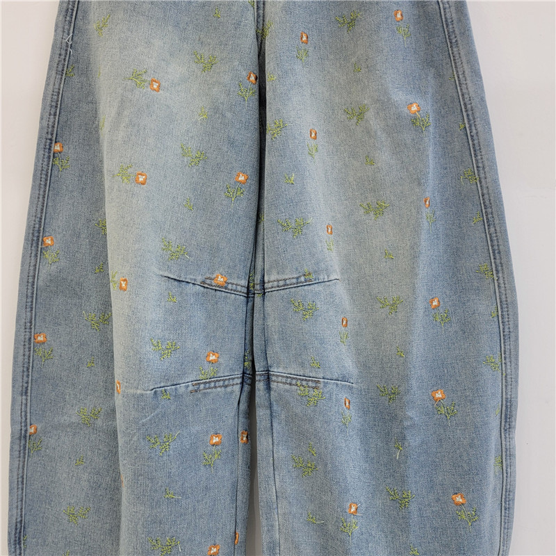 Jeans Rectos de Pierna Ancha con Bordado Cintura Media para Primavera image 4