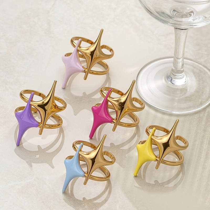 Anillo de goteo de color de acero inoxidable transfronterizo europeo y americano de diseño de personalidad de estrellas no se desvanece joyas al por mayor
