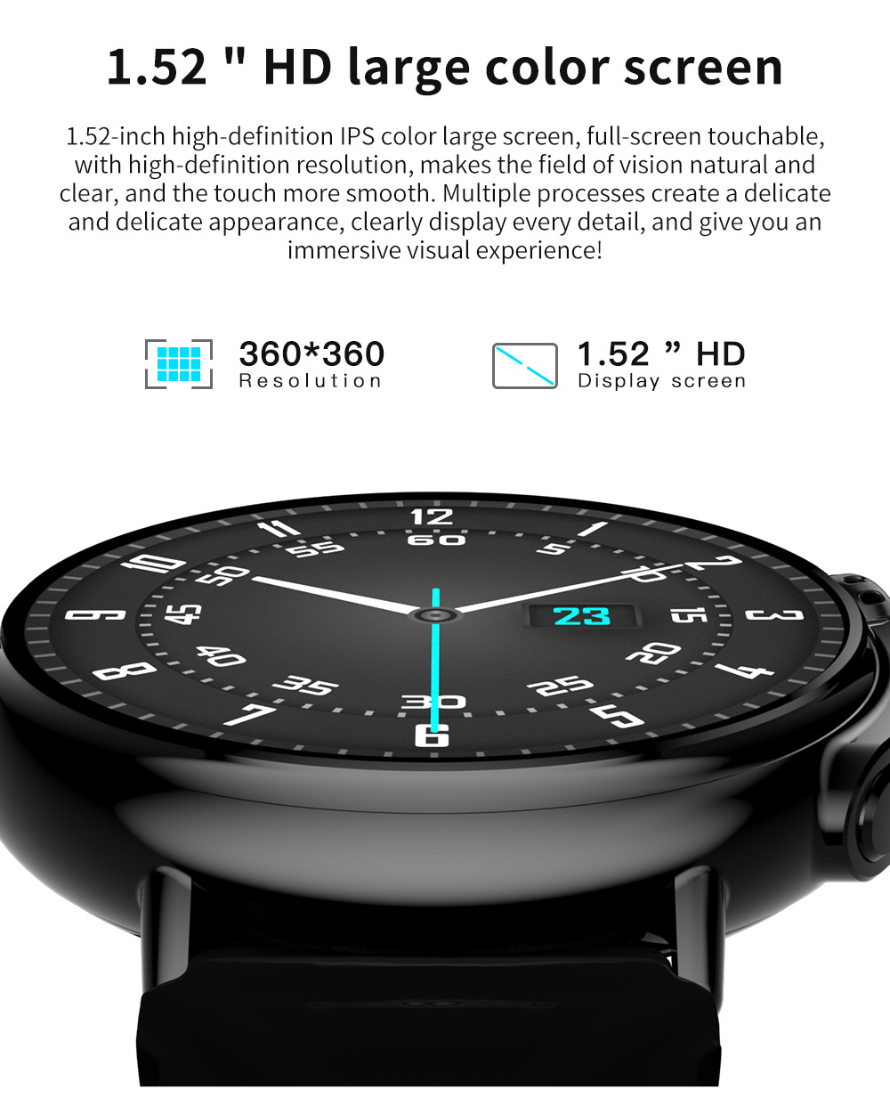 Reloj inteligente GT88, pantalla grande de 1,52 pulgadas, Bluetooth, llamada, música_voghion.com