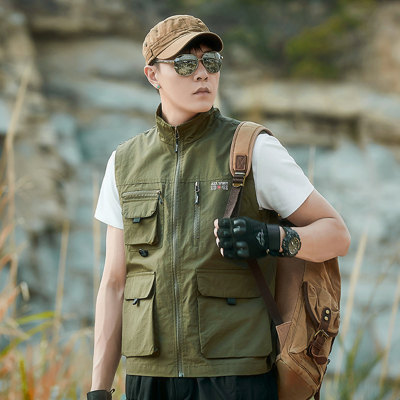 Fotografía al aire libre chaleco hombre otoño invierno nuevo multi-bolsillo chaleco de mediana edad chaleco de herramienta chaqueta casual chaqueta
