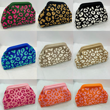 多巴胺豹纹手拿包2025新款洋气时尚针织包日常百搭个性手提包包