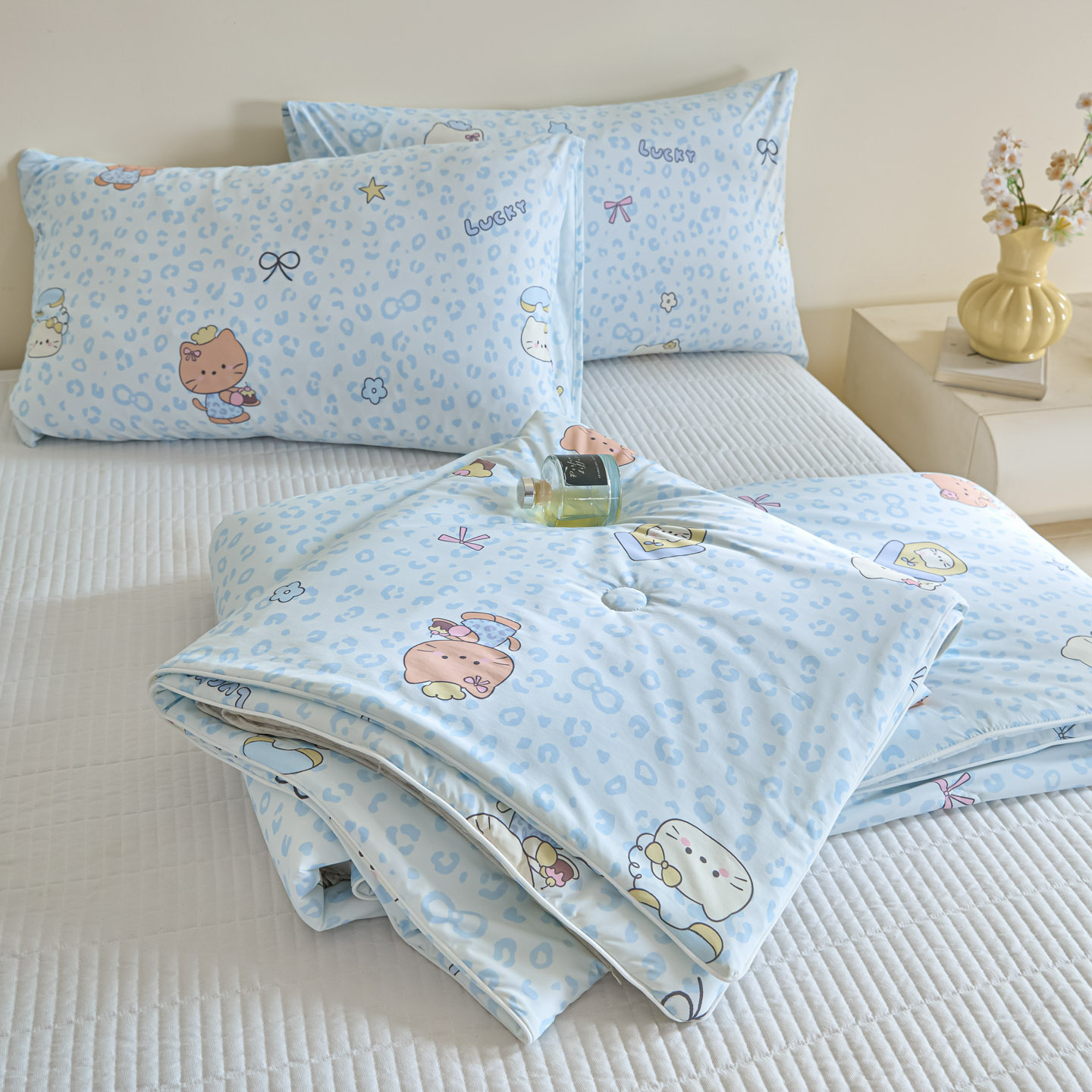 New A-Class Cooling Ice Silk Cartoon Print Summer Quilt, Air Conditioning Quilt, High Cost-Performance Single Product Ice Silk Quilt Core