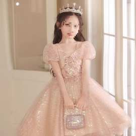 女童礼服公主裙前短后长儿童轻奢小众走秀主持人钢琴表演出服夏季