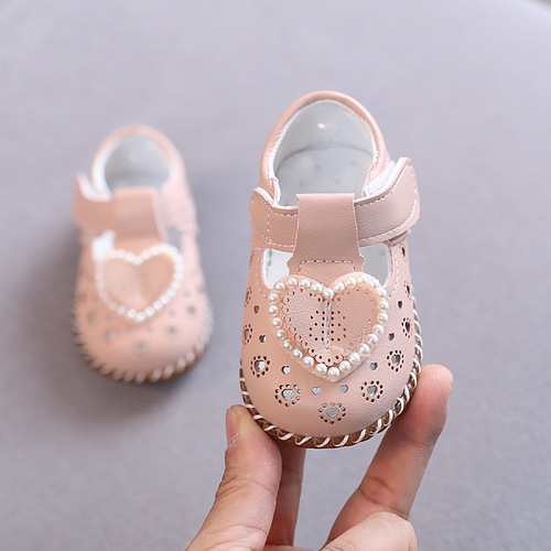 Spring and summer baby girl sandals 6-12 months 3 soft sole non-slip baby princess shoes breathable leather shoes 0-1 years old toddler shoes