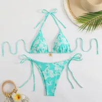 Европейский и американский новый сексуальный двухсторонний бикини AliExpress с принтом Amazon на шнуровке bikini купальник женский