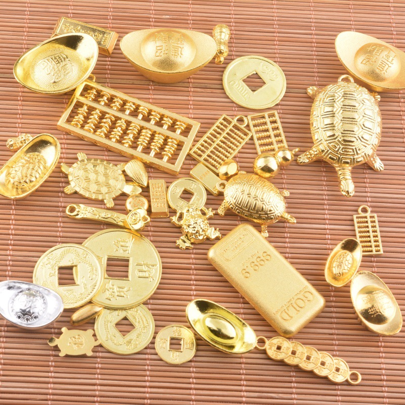 合金工艺品迷你实心元宝仿金瓜子算盘吸财葫芦中式装饰抓周摆件