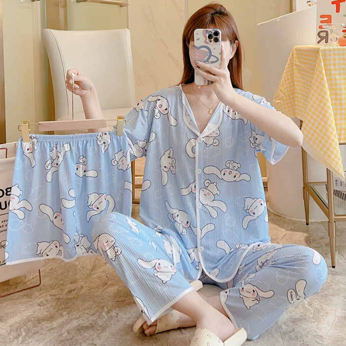 Nuevo estilo pijamas traje de tres piezas de las mujeres pijamas de estilo coreano de verano dulce ins estilo desgaste para el hogar conjunto de tres piezas entrega de una pieza