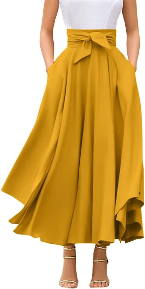 2024 New Women's Elegant High Waist Casual Irregular Bohemian Long Skirt With Pockets_ecoleips.com