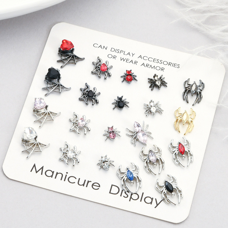Cross-Border New Nail Art Accessories European and American Halloween Diamond Spider Web Metal Spider Alloy Nail Accessories