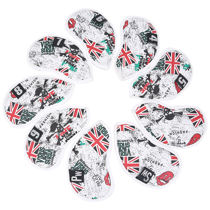 Transfronterizo nuevo golf impreso cubierta de poste de hierro pu cubierta del club accesorios de moda cubierta de protección de oro suministros al por mayor