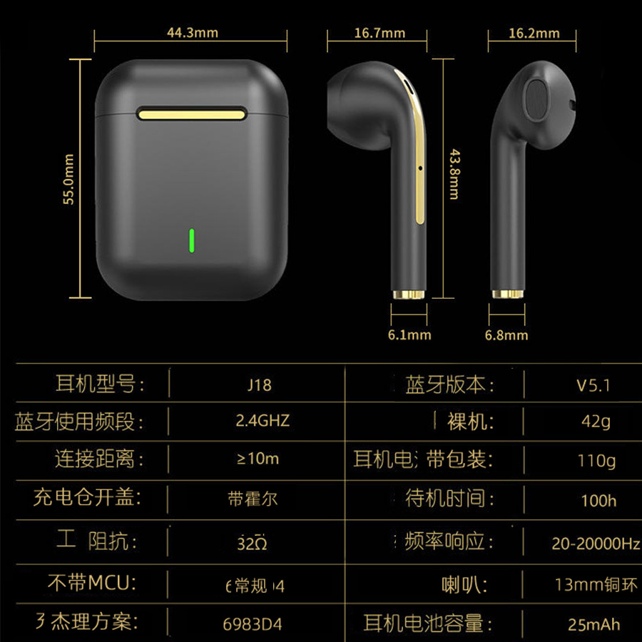 J18 auriculares Bluetooth inalámbrico auriculares Bluetooth reducción de ruido modelo privado TW en la oreja auriculares deportes auriculares inalámbricos Bluetooth