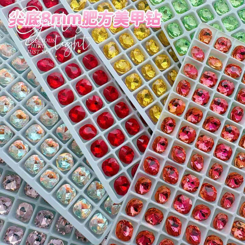 8mm pointed-bottom square nail art rhinestones, high-shine crystal glass, white and rose red pointed-bottom irregular-shaped square rhinestones for nail decoration 8mm pointed-bottom square nail art rhinestones, high-shine crystal glass, white and rose red pointed-bottom irregular-shaped square rhinestones for nail decoration