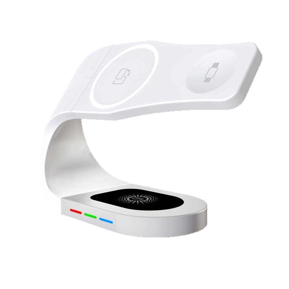 Creativo perezoso soporte magnético luz ambiental cargador inalámbrico tres en uno reloj auricular teléfono móvil cargador de carga rápida