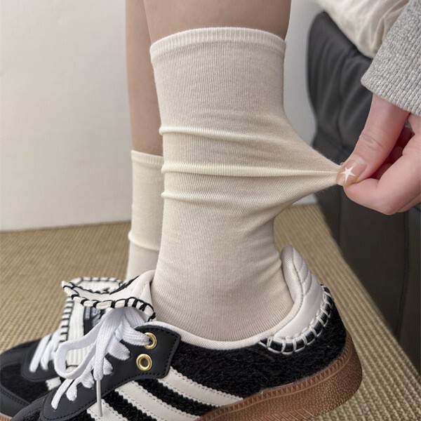 Early Spring All-match Boneless Moon Socks Shallow Socks Cotton Casual Stacking Socks Girls Ins Solid Color Long Socks Grey