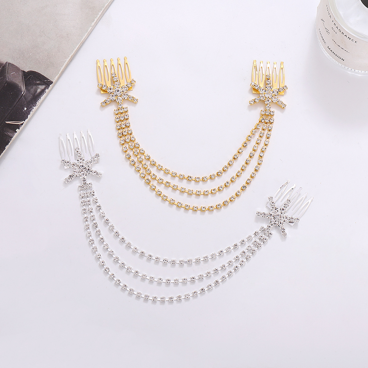 Moda europea y americana todo partido rhinestone cadena del pelo simple de tres capas de nuevo banda de copo de nieve borla rhinestone pelo peine banda de pelo al por mayor