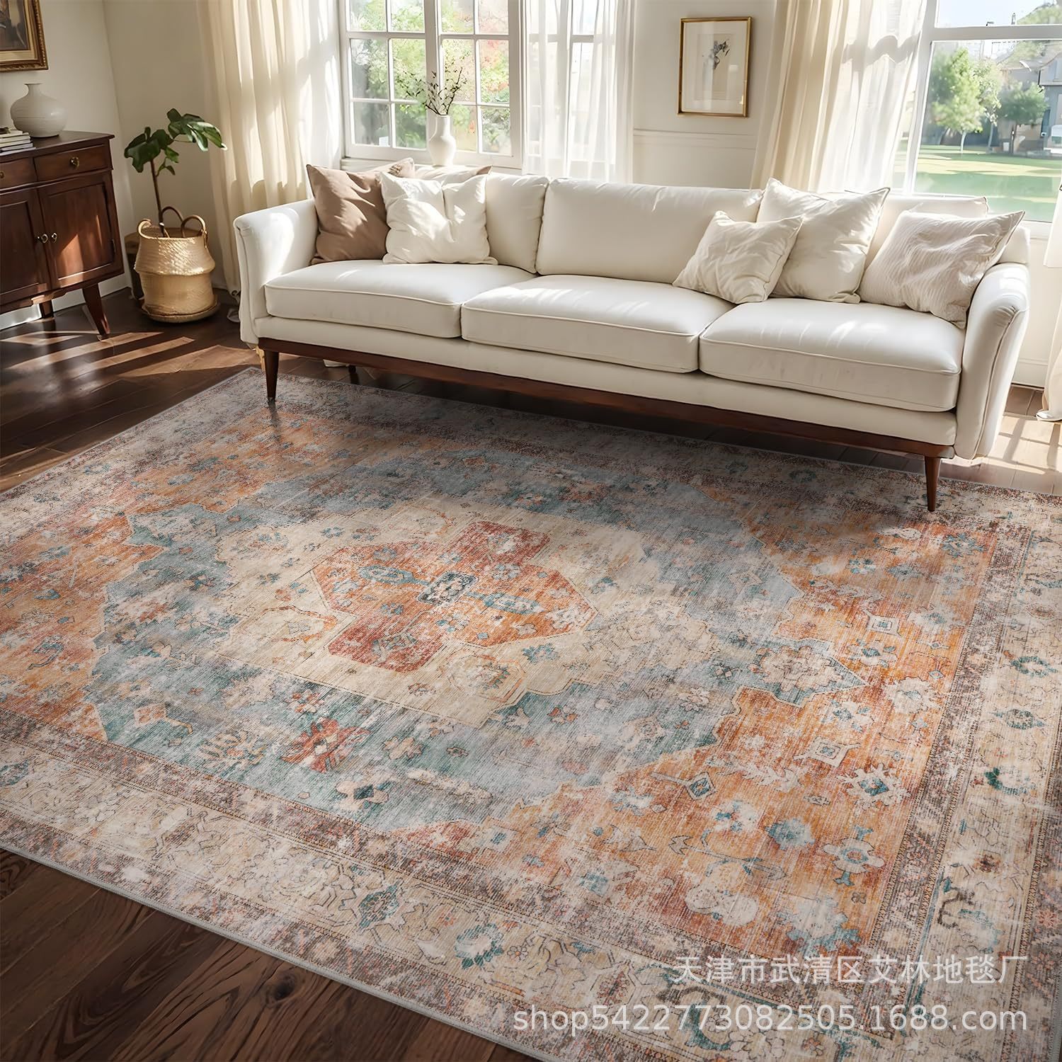 Alfombrilla bohemia transfronteriza imitación cachemira lavado fondo alfombra de sala de estar mesa de centro americana manta lateral de cama resistente a la suciedad y fácil de cuidar