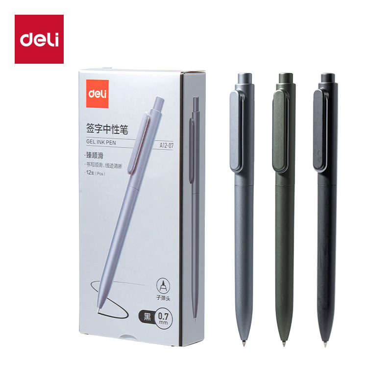 Bolígrafo de gel Deli S95/S96/A12-10/A12-07 de 0.5/0.7 mm con tinta negra, bolígrafo para firmas.