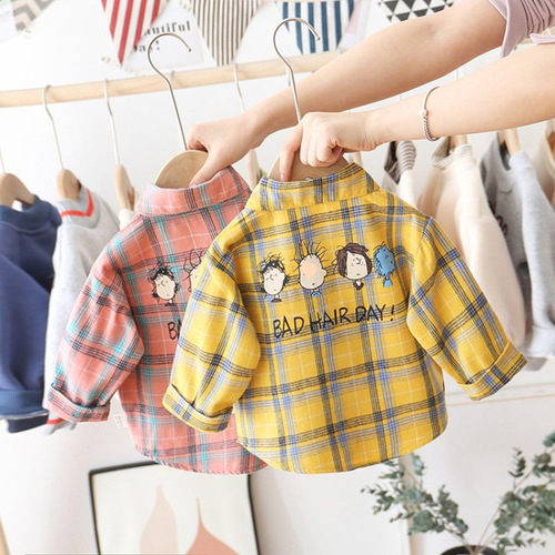 Children's clothing, boys 'shirt, 2025 new style, thin coat, baby long-sleeved shirt, children's plaid shirt, spring and autumn, Korean style