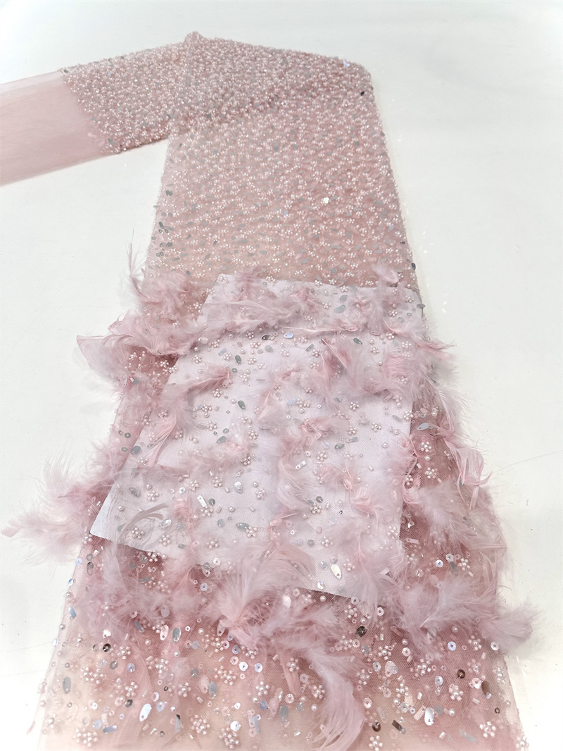 Pluma bordada sequinilla tejido bordado sequinilla alta industria pesada hada vestido de boda vestido tela de moda image 9