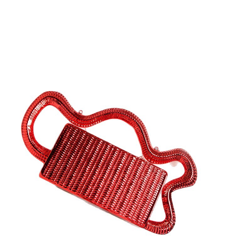 Trendy Metallic Woven Basket-Style Square Mini Bag - Niche Designer Creative Evening Clutch - Thumbnail 5