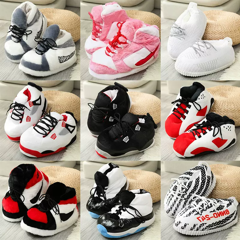 跨境抖音恶搞aj1棉拖鞋网红搞怪棉鞋椰子发光面包鞋保暖家居冬季
