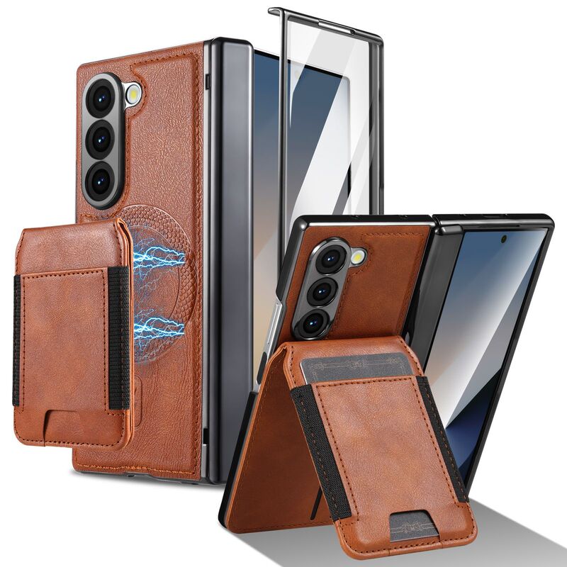 Suitable for Samsung Z Fold8Ultra Mobile Phone Case 7/6 Magnetic Card Holder Holder 5/4 Hinge Shell Film Full-Cover Leather Case