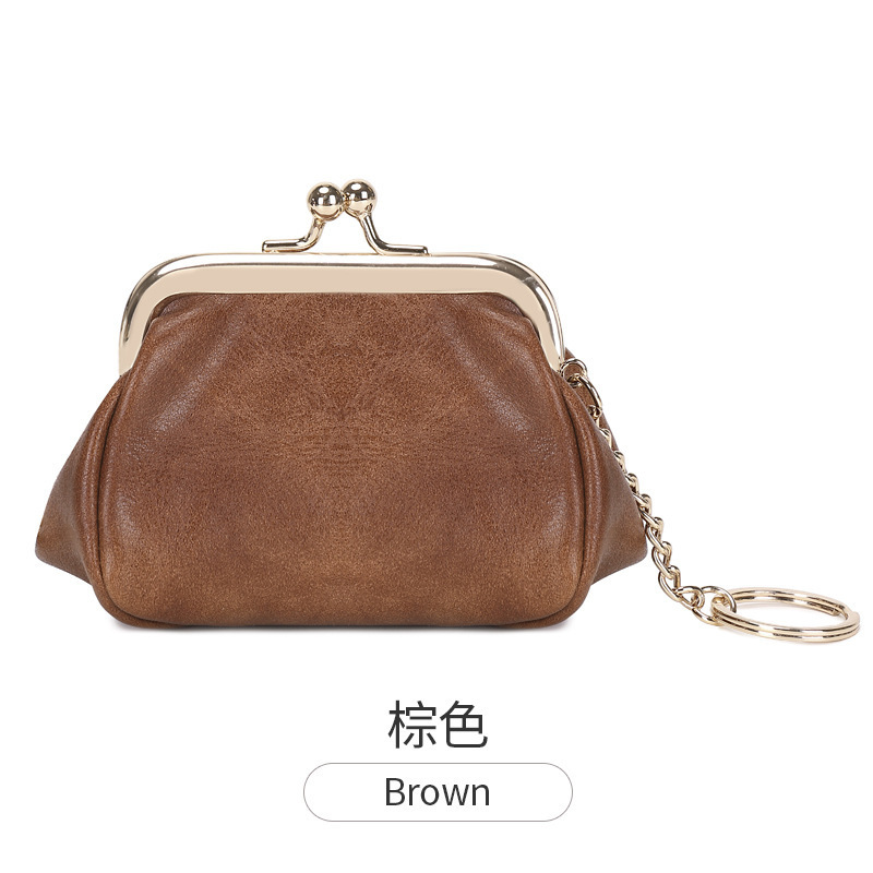 Cross-border retro clip bolso de cambio 2024 nuevo pequeño bolso de llaves portátil PU color sólido bolsa de monedas de todo el mundo