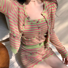 现货COCO胶囊小香 30软糯羊毛浅春色条纹小香风针织系列套装