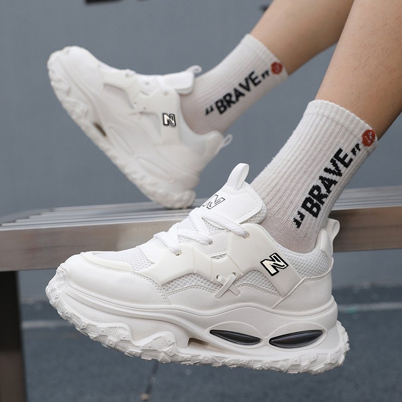 Wow, New Balance white sneakers for men, autumn non-slip air cushion height-increasing thick-soled sports dad shoes, trendy NB European edition