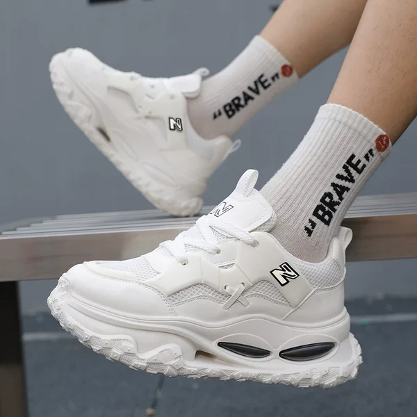 Wow, New Balance white sneakers for men, autumn non-slip air cushion height-increasing thick-soled sports dad shoes, trendy NB European edition