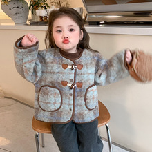女童格子毛毛衣外套秋冬款2025新款儿童韩版时尚小女孩加厚上衣潮