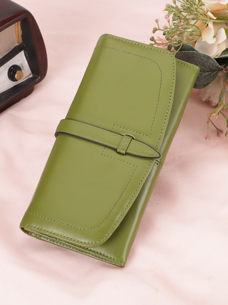Nueva Cartera de Cuero Genuino para Mujer, Estilo Comercio Exterior Europeo y Americano, Cartera Larga con Cierre RFID, Gran Capacidad, Primera Capa de Piel de Vaca, Bolso de Mano para Mujer