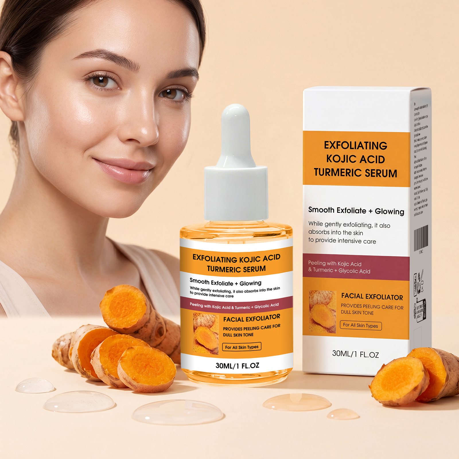 Kojic Acid Turmeric Exfoliating Essence Gentle Formula Moisturizes Facial Skin, Leaving It Refreshing, Non-Sticky, Translucent, and Delicate