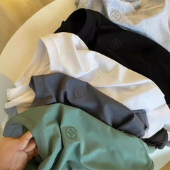 Word-of-mouth line! Skin-friendly water-soft cotton! Exquisite letter embroidery casual fashion summer men's solid-color short-sleeved T-shirt