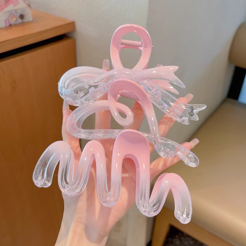 Coreano gradiente rosa abrazadera de arco para mujeres cabeza trasera gran cabello de cabello de cabello de cabello de tiburón