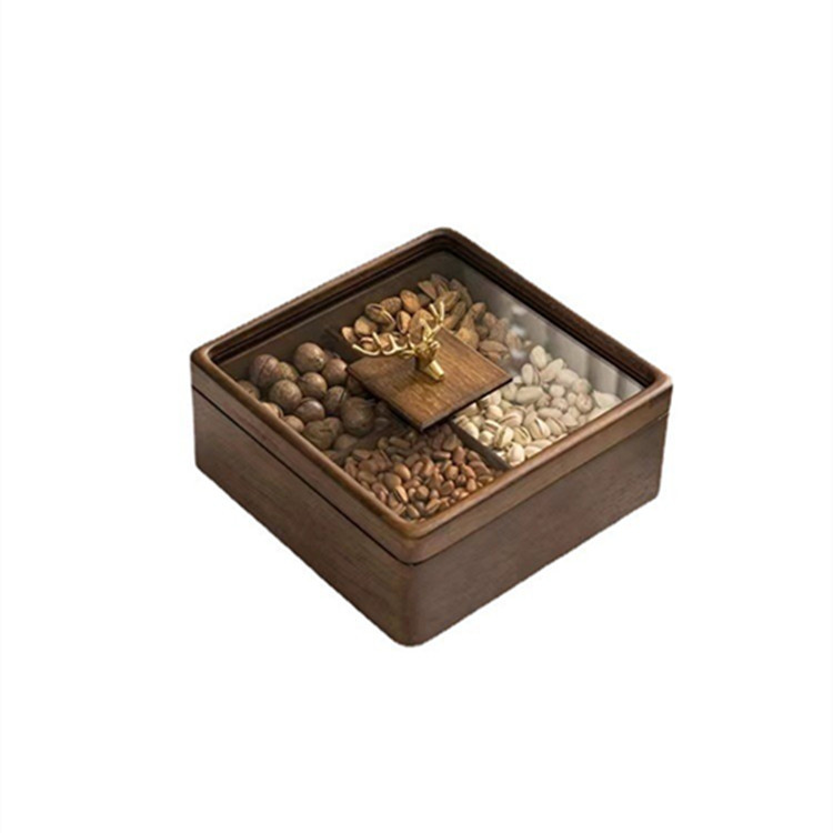 Rejilla de madera de nogal negro caja de fruta seca caja de almacenamiento de aperitivos hogar sala de estar plato de caramelo postre de tuerca caja de madera maciza de múltiples capas