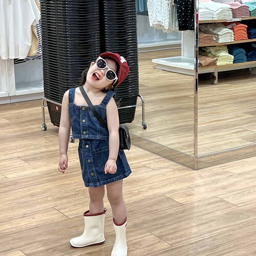 Girls denim suit summer children's vest + skirt two-piece set 3-8 years old children's clothing one piece drop shipping