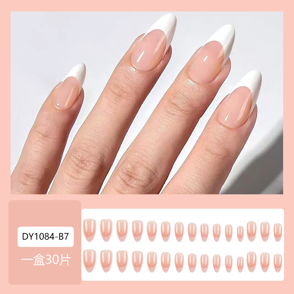 Ventas transfronterizas calientes de polvo naranja blanco bordes de manicura francesa temperamento suave viento desgaste de uñas 30 piezas de parche de uñas
