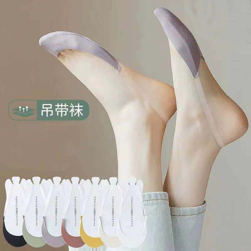 Носки-невидимки из ледяного шелка, женские укороченные носки с прозрачным ремешком на передней части стопы, носки с неглубоким вырезом и хлопковой подошвой, ультратонкие носки.