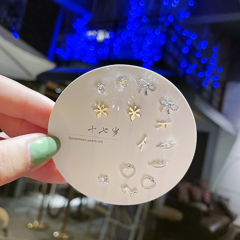 女性用コンパクトミニインズピアス S925 シルバー針 1週間ピアス 7点セット 爽やかで甘い組み合わせ|undefined